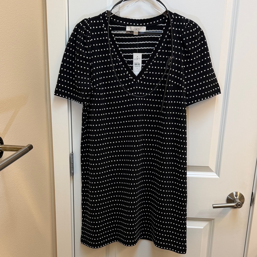LOFT Black and White Belted Mini Dress Size Medium